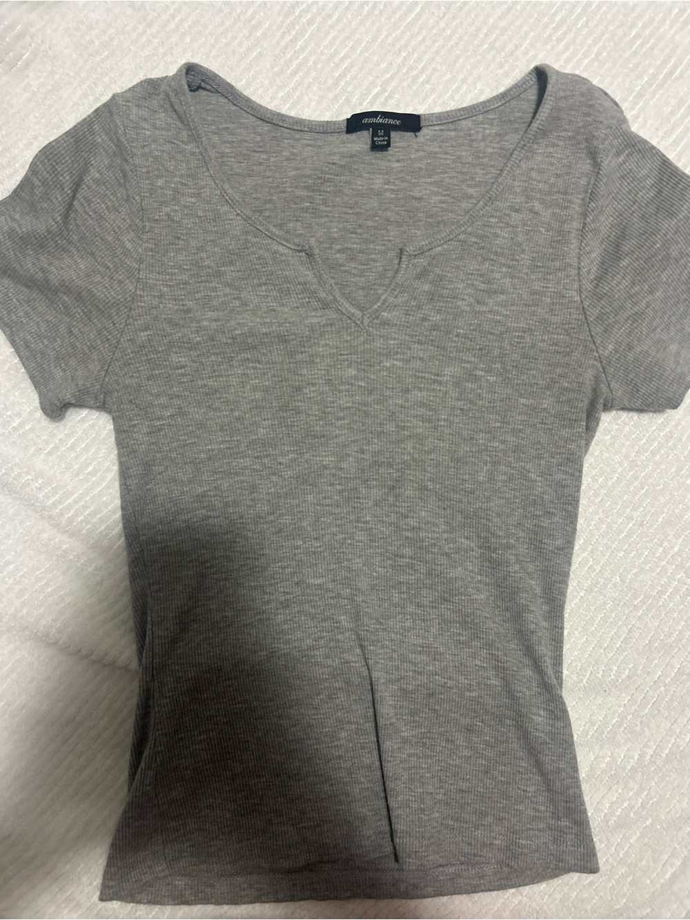 Ambiance Gray Ribbed Scoop Neck Short Sleeve Tee